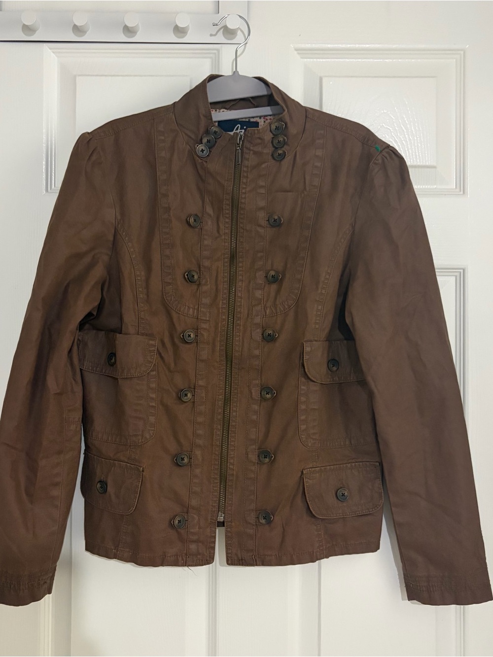 Brown Military-Style Button Front Jacket